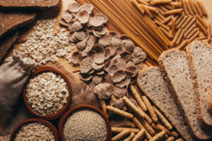 whole grain products, like bread, pasta, and oats