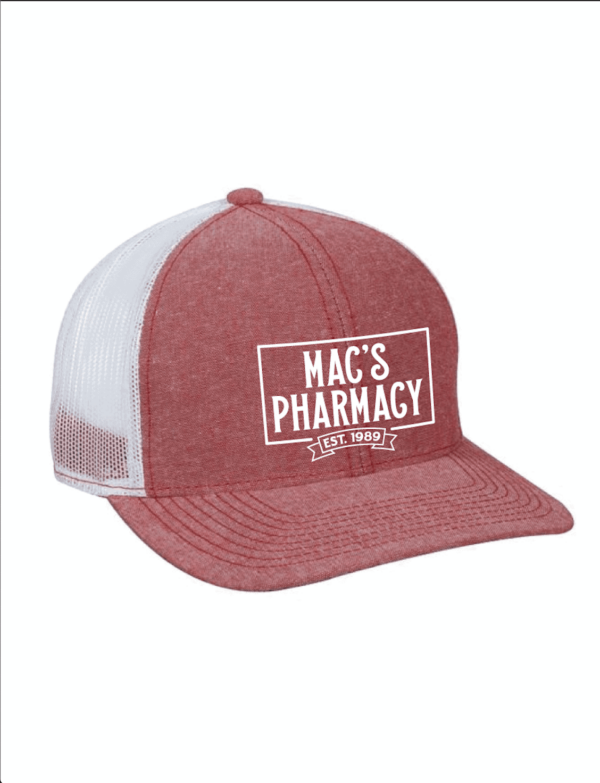 mac's pharmacy trucker hat red