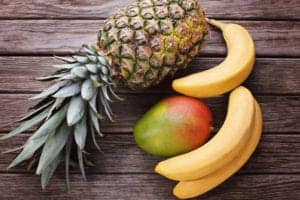 Pineapple, mango, and banana
