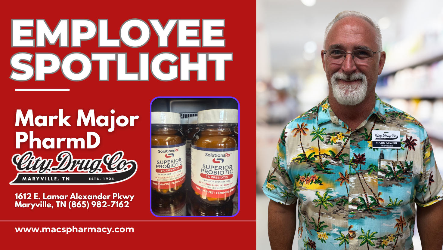Get to know Mark Major, PharmD—retired U.S. Air Force medic, proud Poppa, and co-owner of Clinch River Rum—now serving the community as one of Mac’s Pharmacy’s newest pharmacists.